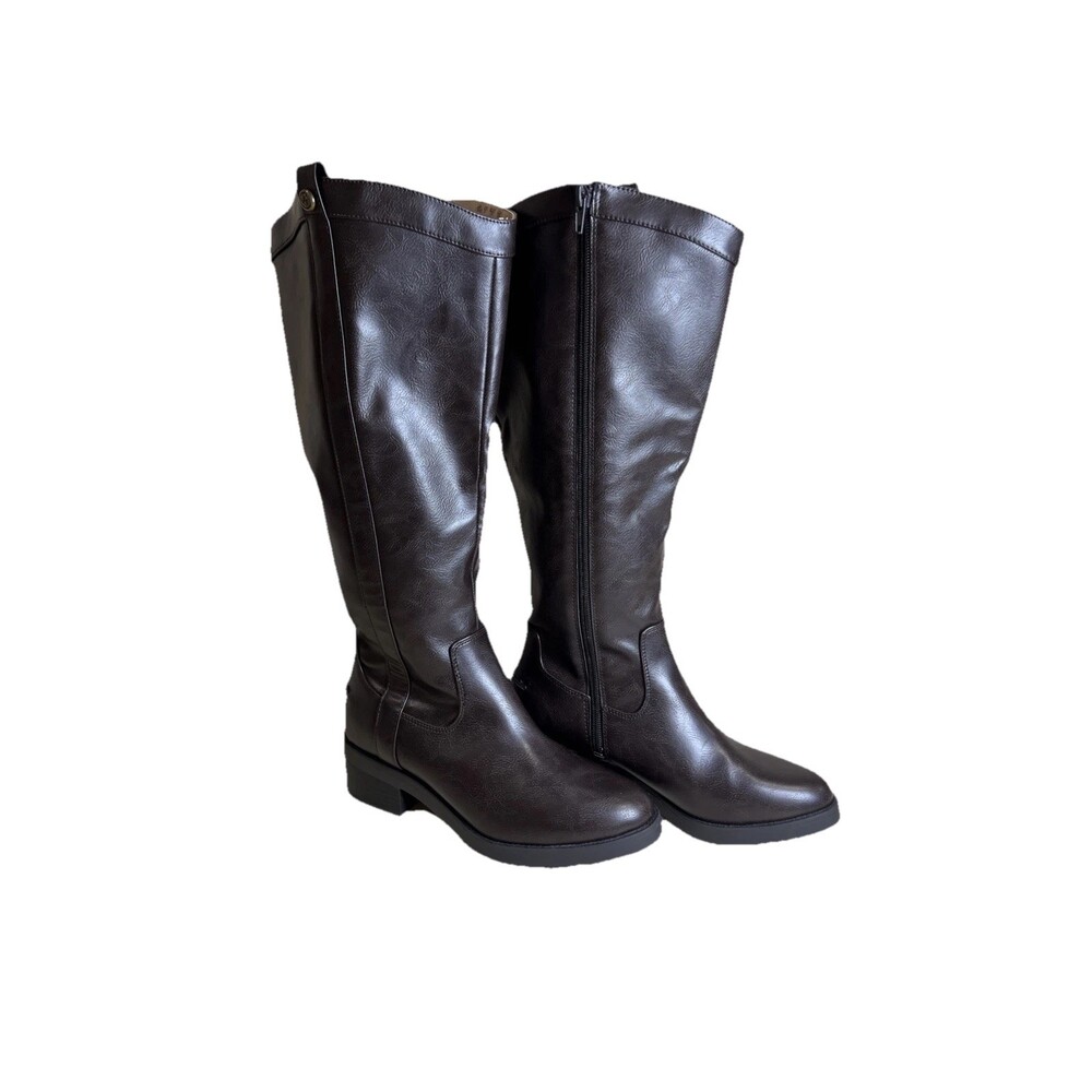 Lifestride Boots Womens 7.5W-WC Bridgett Tall Riding BlackFaux Leather Knee-High